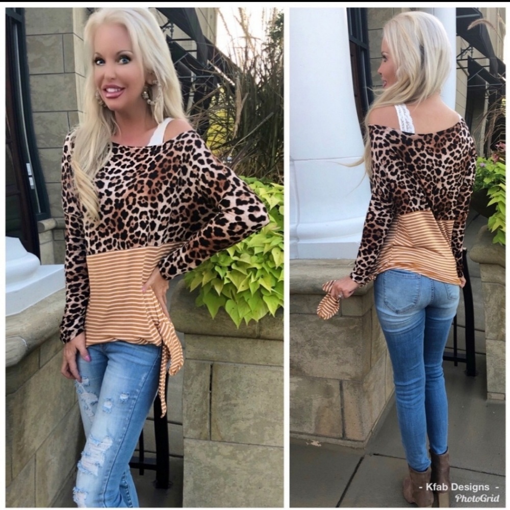 Cheetah/Stripe Print Knit Top - Picture 3 of 4